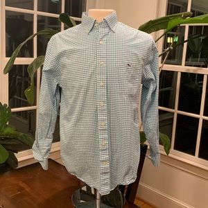 Mens Vineyard Vine M, Classic fit Tucker shirt. Mint/purple/white plaid.